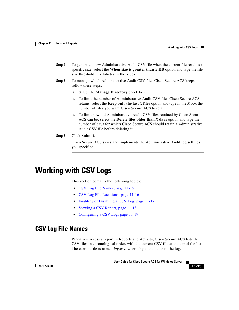 Working with csv logs, Csv log file names | Cisco 3.3 User Manual | Page 447 / 860