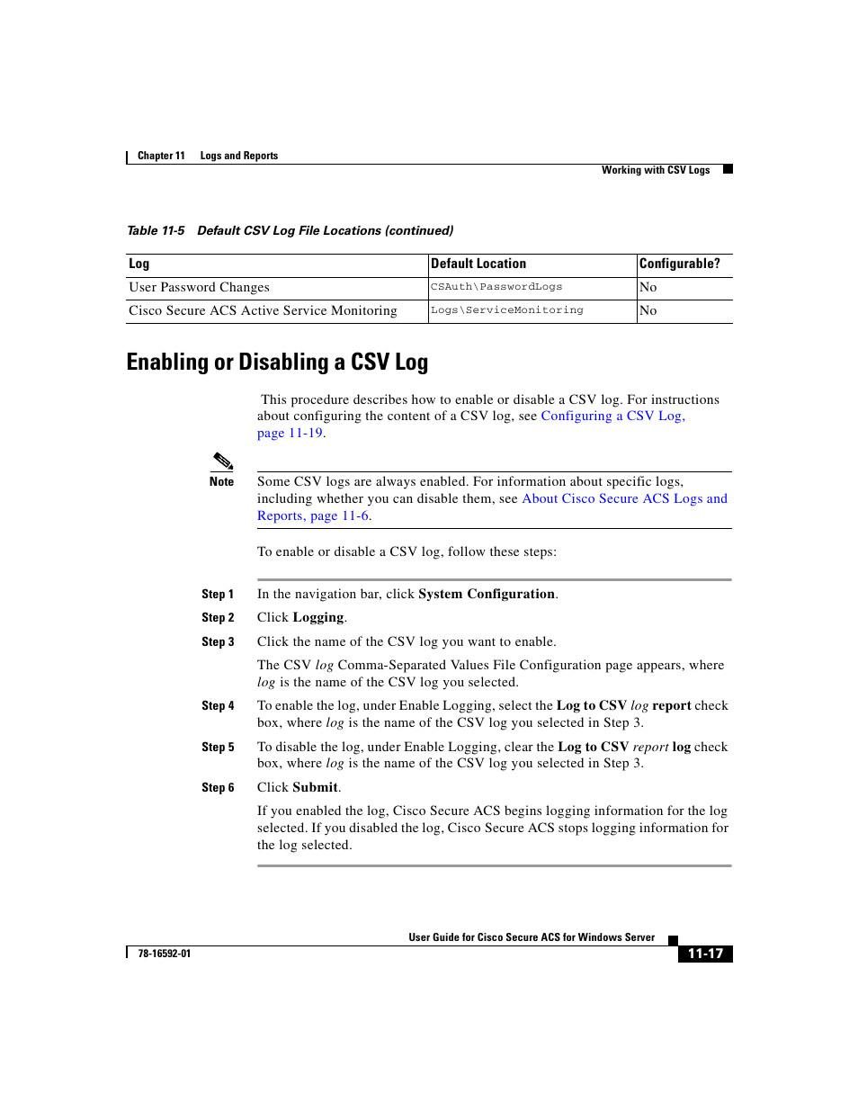 Enabling or disabling a csv log | Cisco 3.3 User Manual | Page 449 / 860