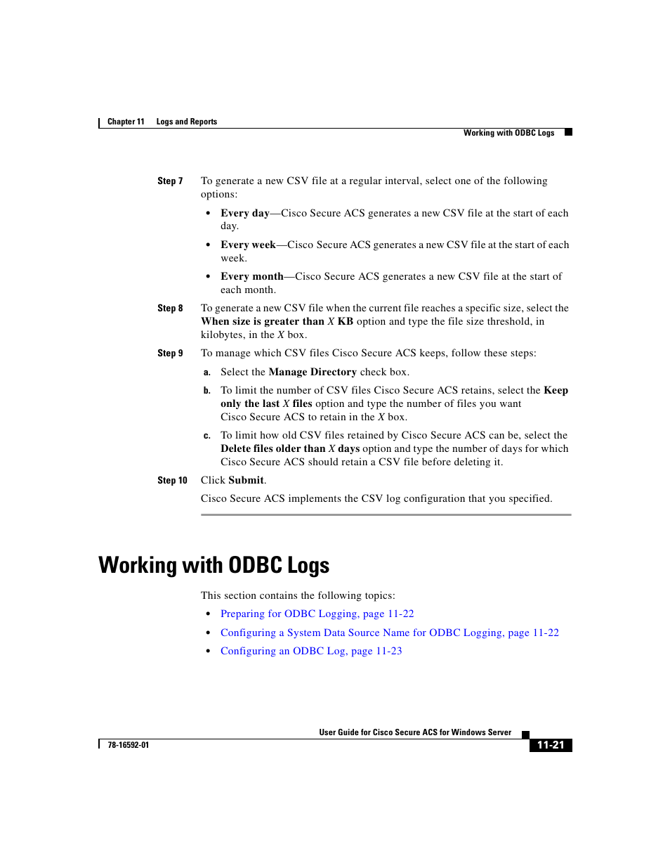 Working with odbc logs | Cisco 3.3 User Manual | Page 453 / 860