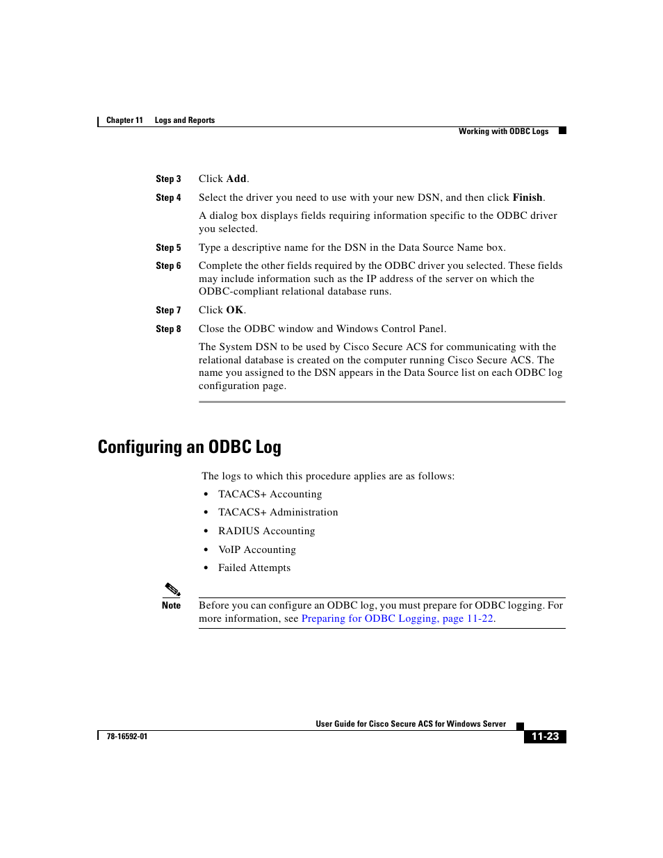 Configuring an odbc log, Configuring | Cisco 3.3 User Manual | Page 455 / 860