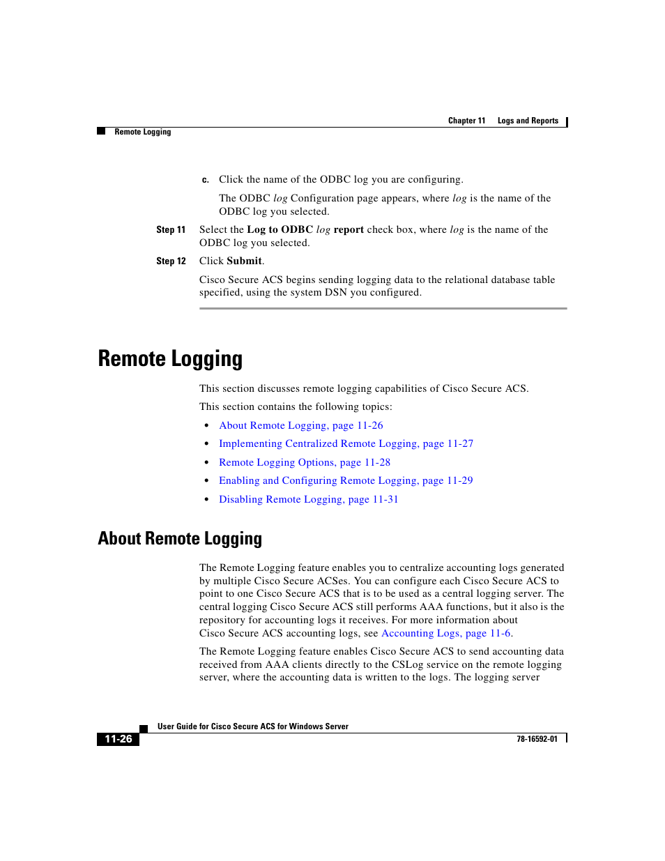 Remote logging, About remote logging, Remote | Cisco 3.3 User Manual | Page 458 / 860