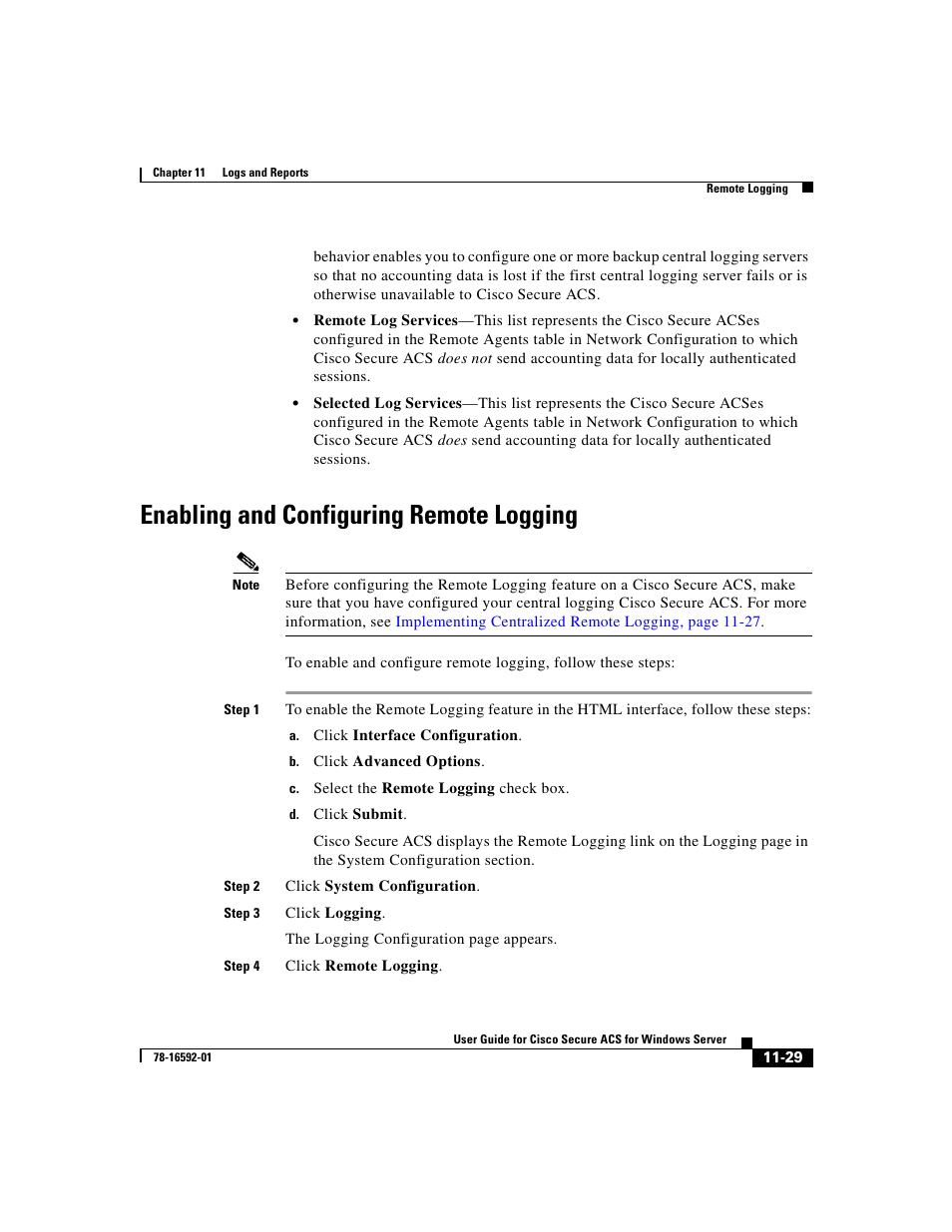 Enabling and configuring remote logging, Enabling and configuring | Cisco 3.3 User Manual | Page 461 / 860