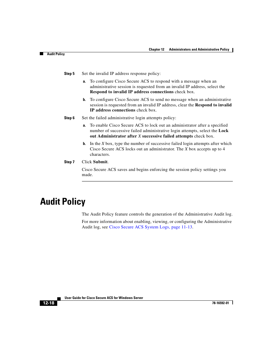 Audit policy | Cisco 3.3 User Manual | Page 484 / 860