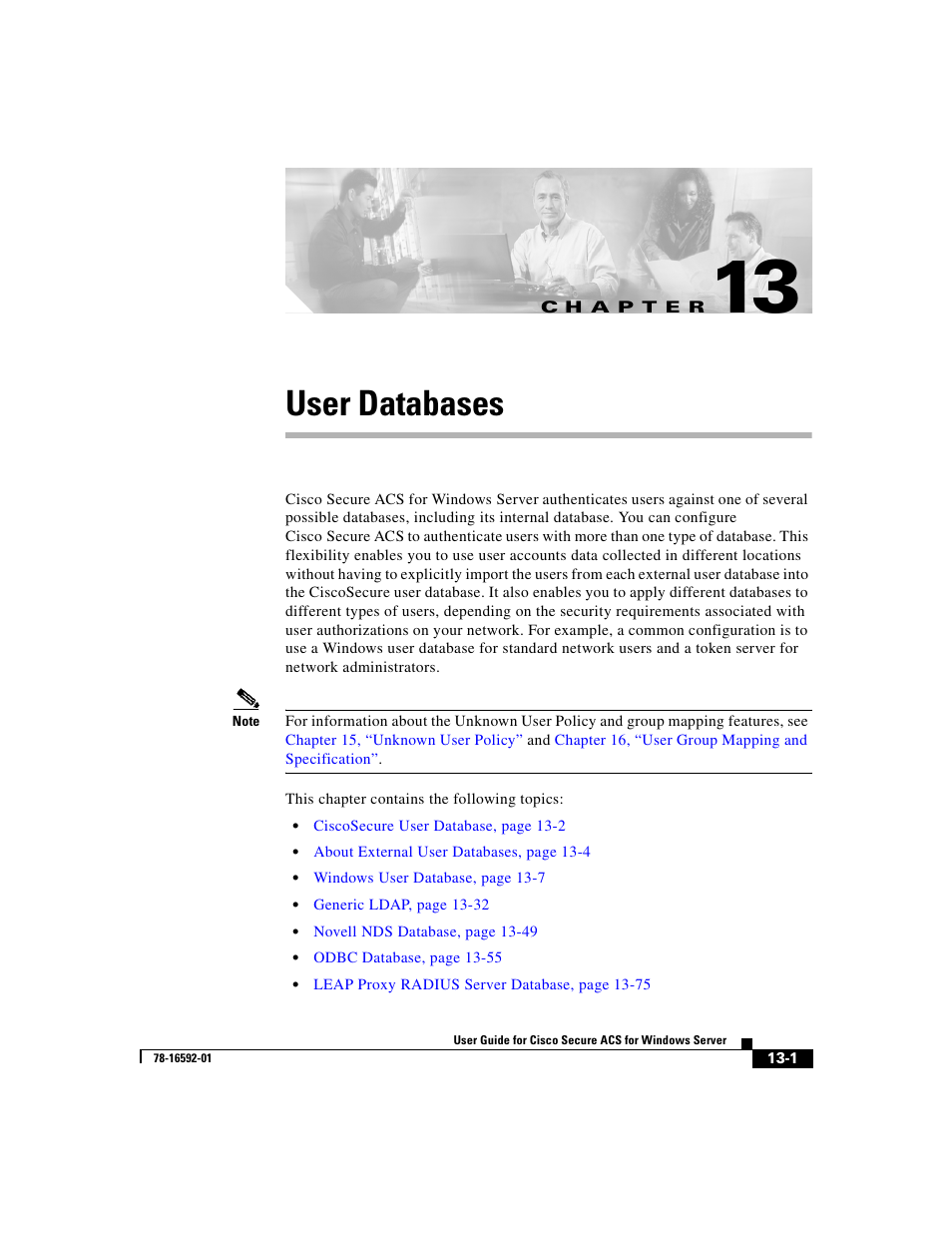 User databases, C h a p t e r, Chapter 13, “user databases | Chapter 13, “user, Databases | Cisco 3.3 User Manual | Page 485 / 860