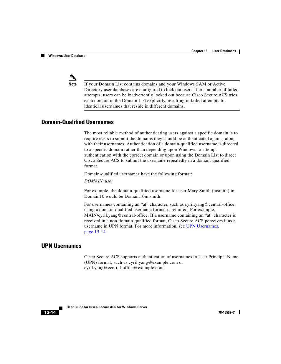 Domain-qualified usernames, Upn usernames | Cisco 3.3 User Manual | Page 498 / 860