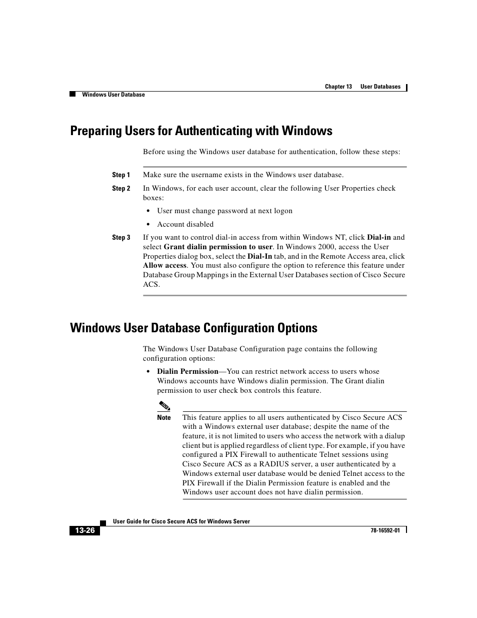 Preparing users for authenticating with windows, Windows user database configuration options, Preparing users for | Cisco 3.3 User Manual | Page 510 / 860