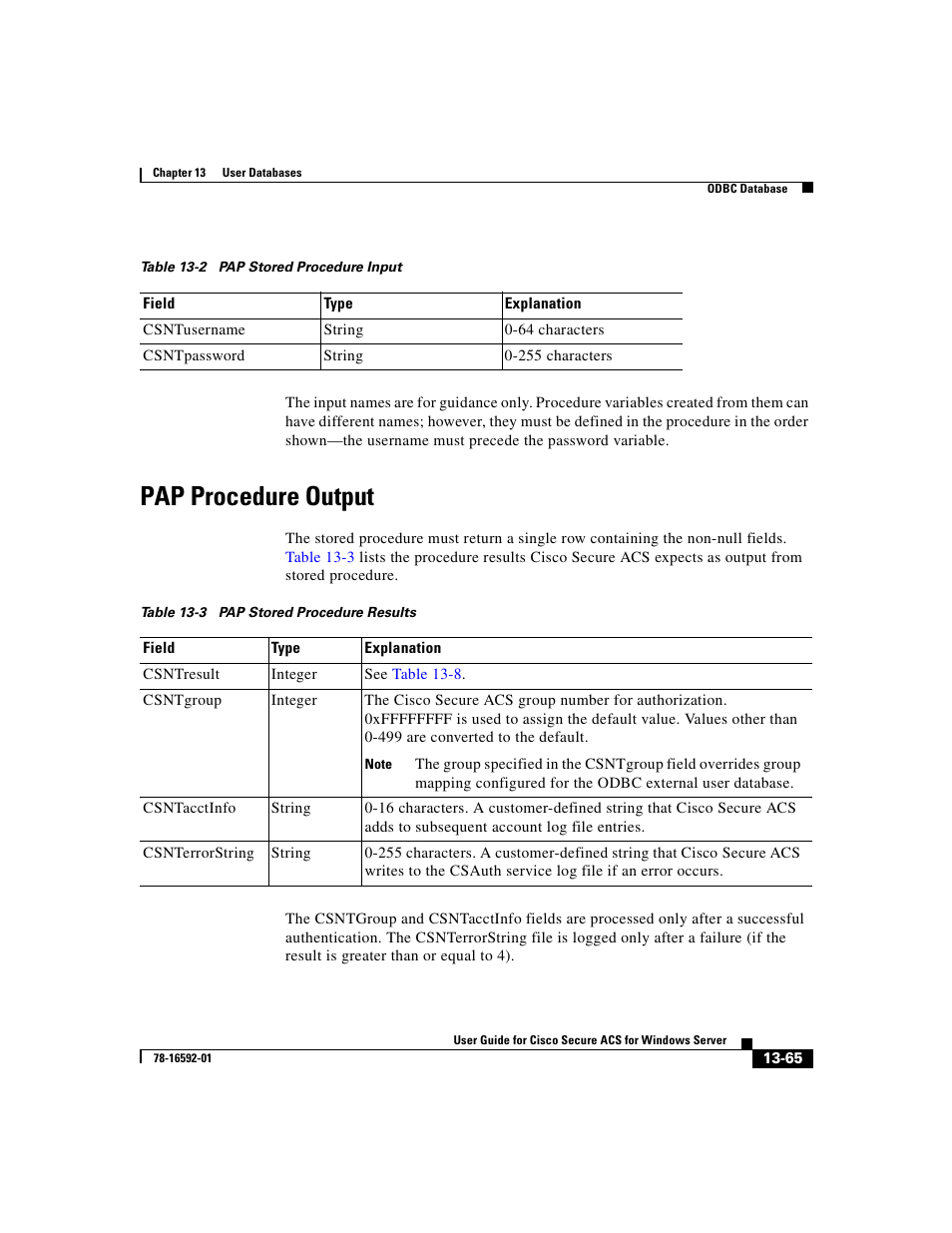 Pap procedure output, Pap procedure, Table 13-2 | Cisco 3.3 User Manual | Page 549 / 860