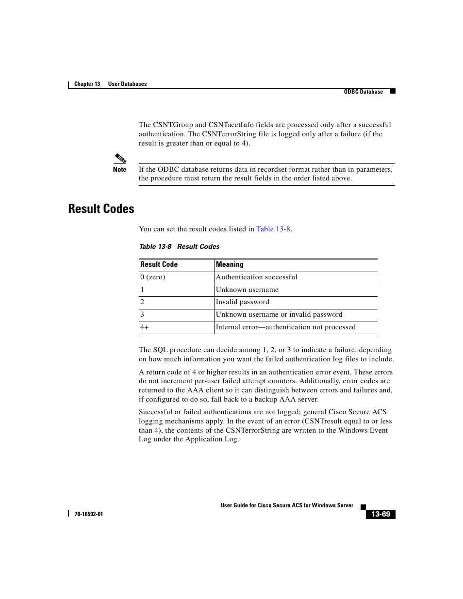 Result codes, Table 13-8 | Cisco 3.3 User Manual | Page 553 / 860