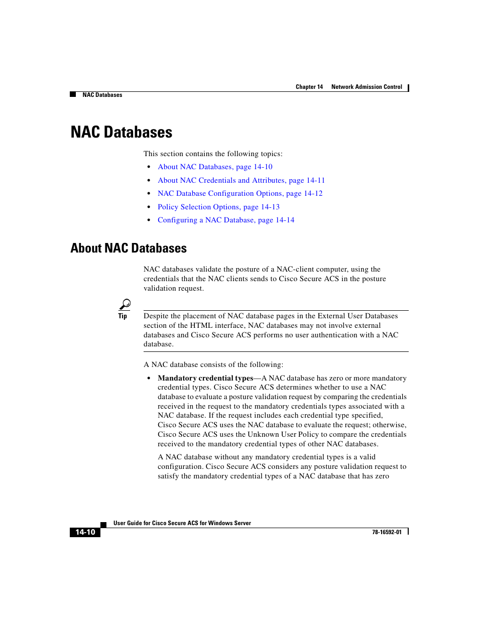 Nac databases, About nac databases | Cisco 3.3 User Manual | Page 582 / 860