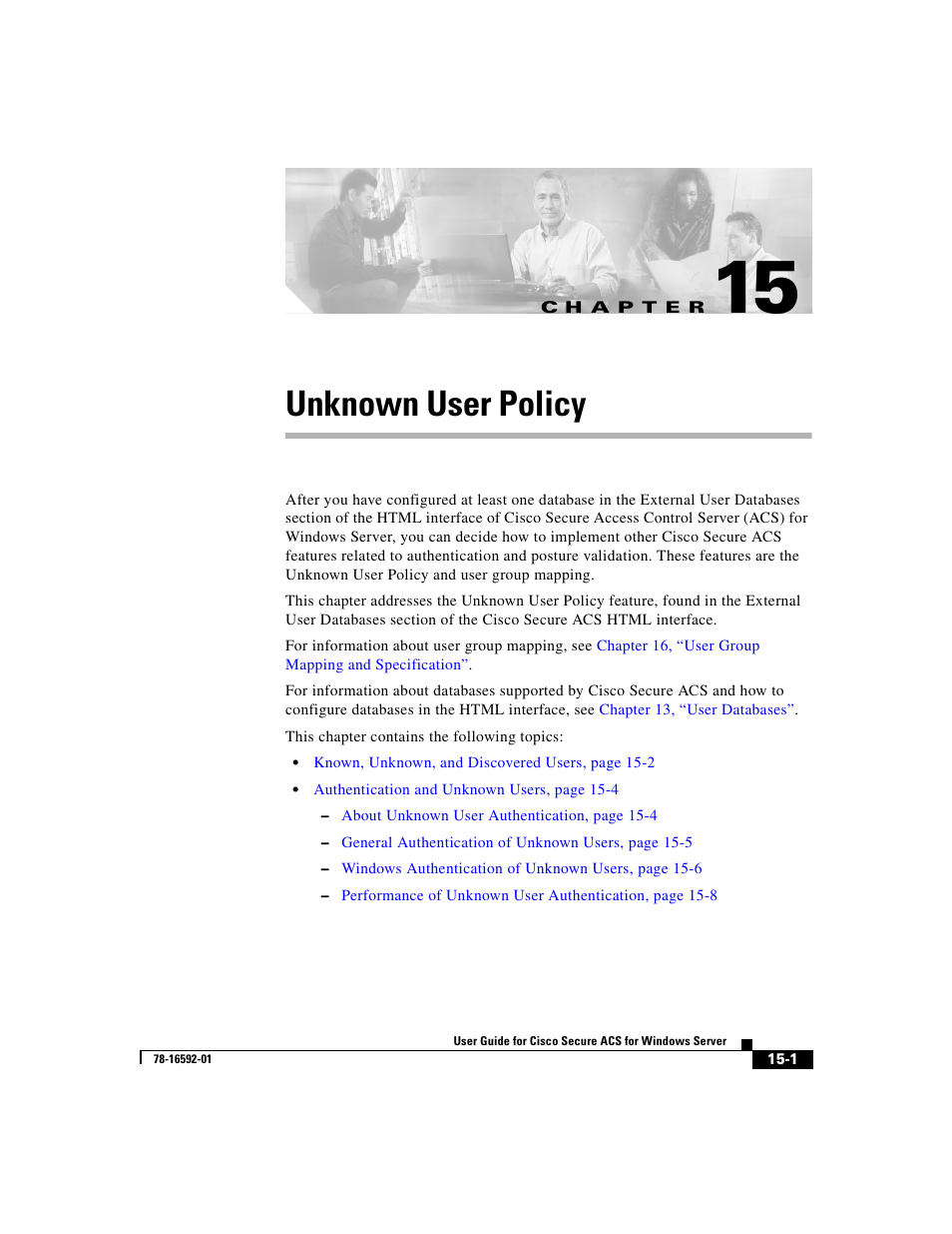 Unknown user policy, C h a p t e r, Chapter 15, “unknown user policy | Cisco 3.3 User Manual | Page 611 / 860