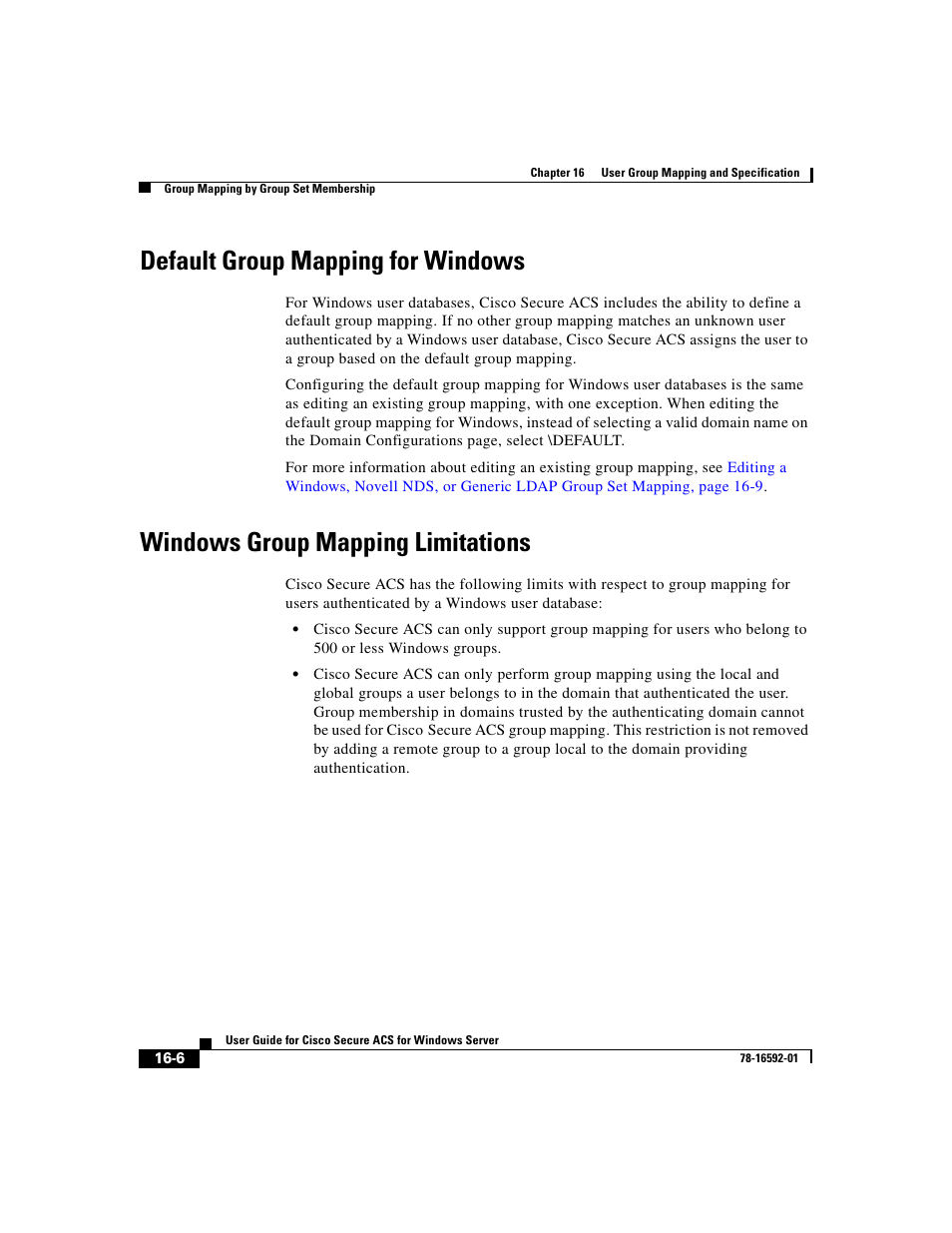 Default group mapping for windows, Windows group mapping limitations | Cisco 3.3 User Manual | Page 634 / 860
