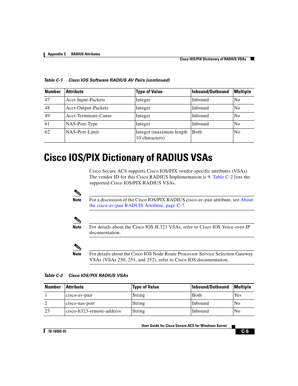 Ciscoios/pix dictionary of radius vsas, Cisco ios/pix dictionary of radius vsas | Cisco 3.3 User Manual | Page 677 / 860