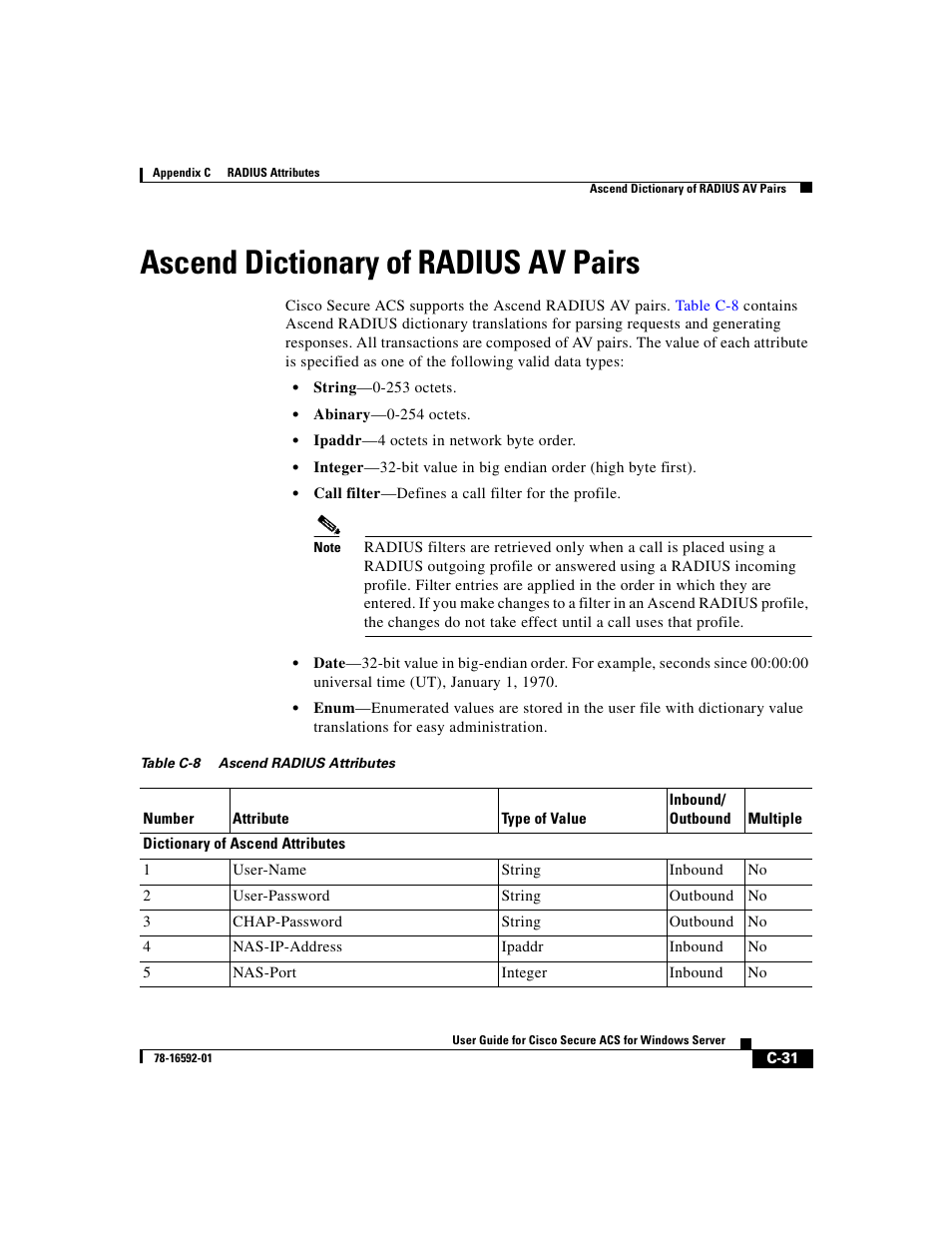 Ascend dictionary of radius av pairs | Cisco 3.3 User Manual | Page 703 / 860