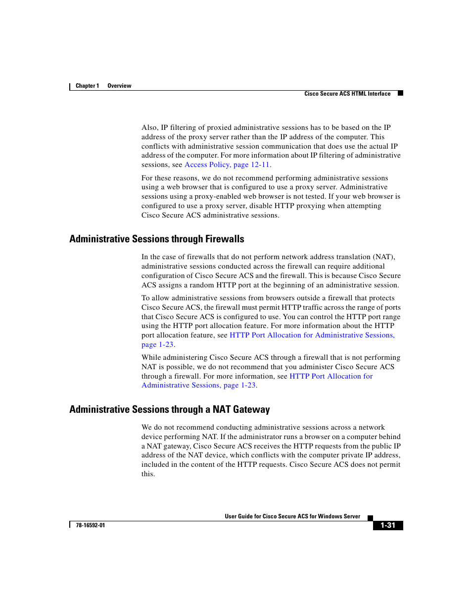Administrative sessions through firewalls, Administrative sessions through a nat gateway | Cisco 3.3 User Manual | Page 71 / 860