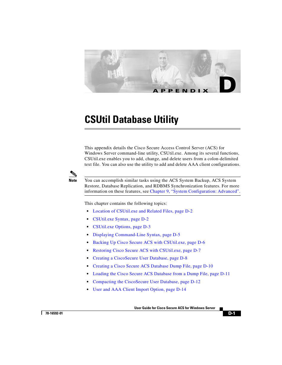 Csutil database utility, A p p e n d i x, Appendix d, “csutil database utility | Cisco 3.3 User Manual | Page 717 / 860