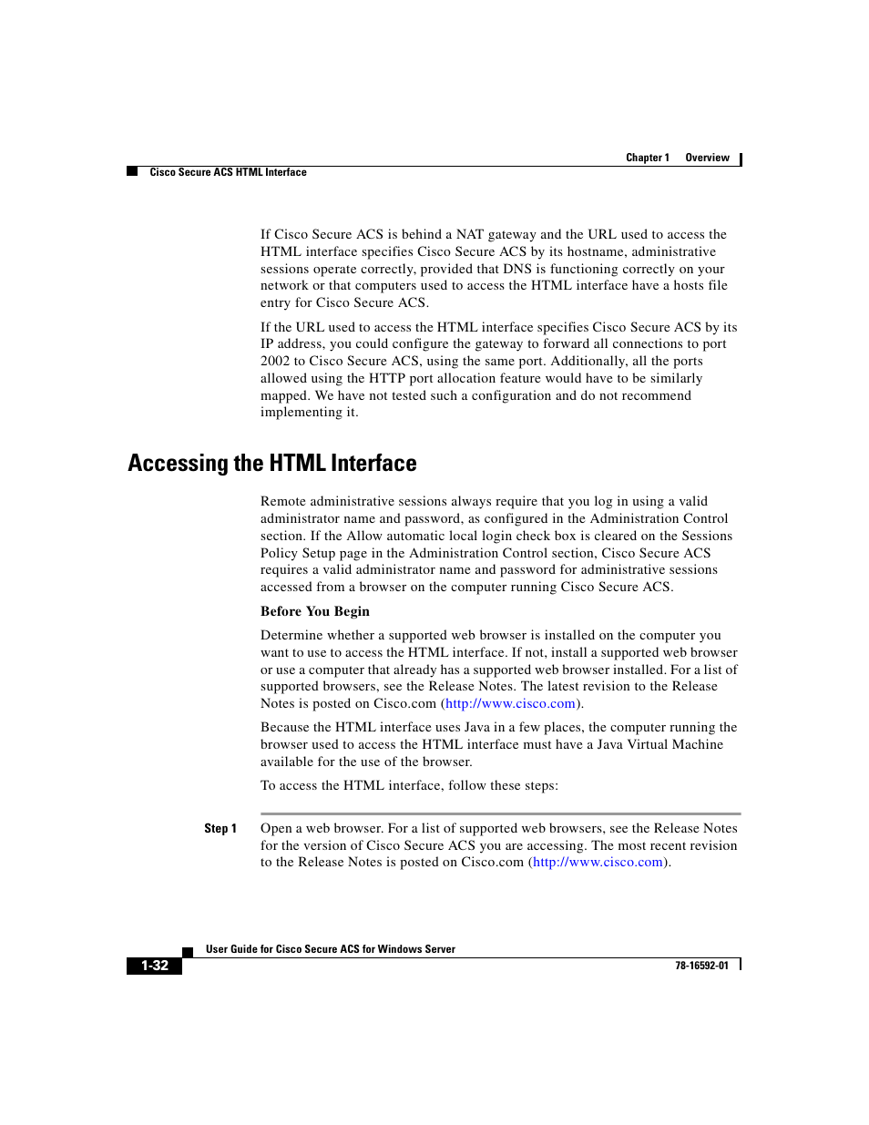 Accessing the html interface | Cisco 3.3 User Manual | Page 72 / 860