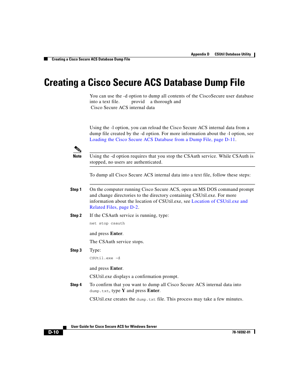 Creating a ciscosecure acs database dump file, Creating a cisco secure acs database dump file, Creating a cisco secure acs database | Creating a | Cisco 3.3 User Manual | Page 726 / 860