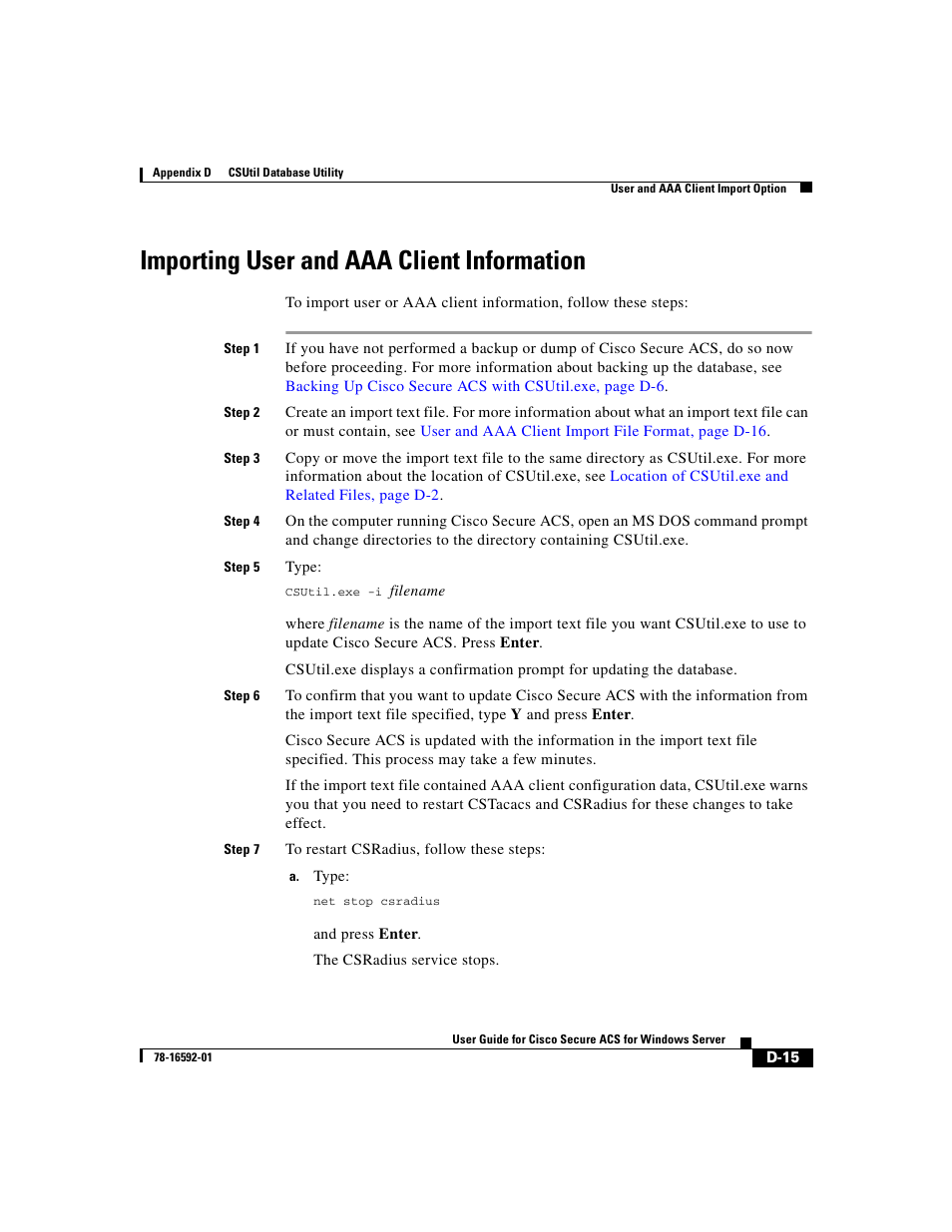 Importing user and aaa client information, Importing user | Cisco 3.3 User Manual | Page 731 / 860