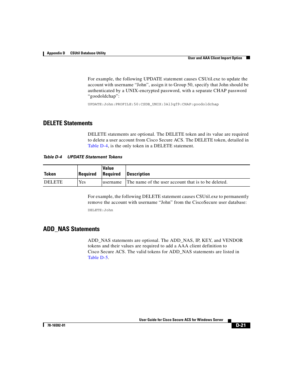 Delete statements, Add_nas statements | Cisco 3.3 User Manual | Page 737 / 860