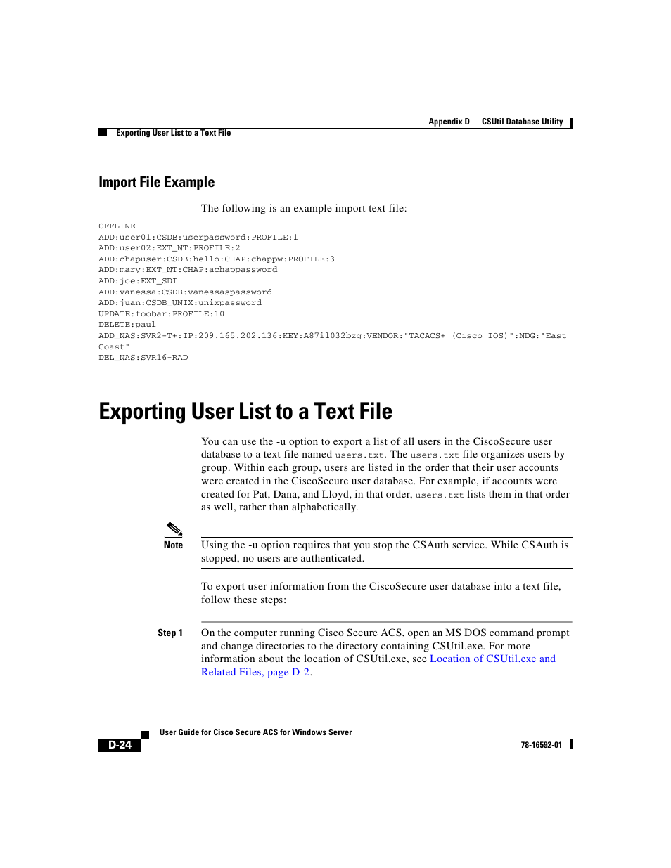 Import file example, Exporting user list to a text file | Cisco 3.3 User Manual | Page 740 / 860