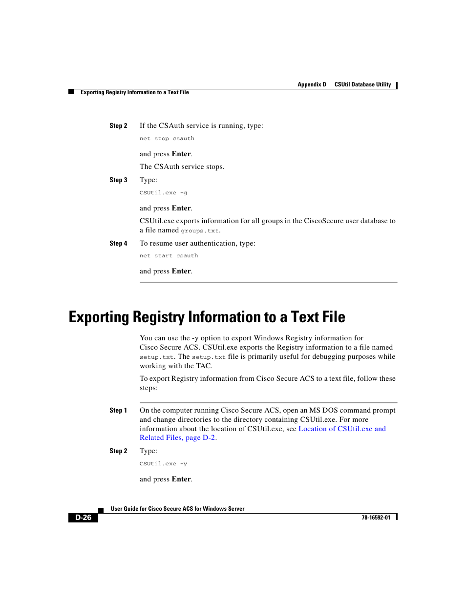 Exporting registry information to a text file, Exporting registry | Cisco 3.3 User Manual | Page 742 / 860