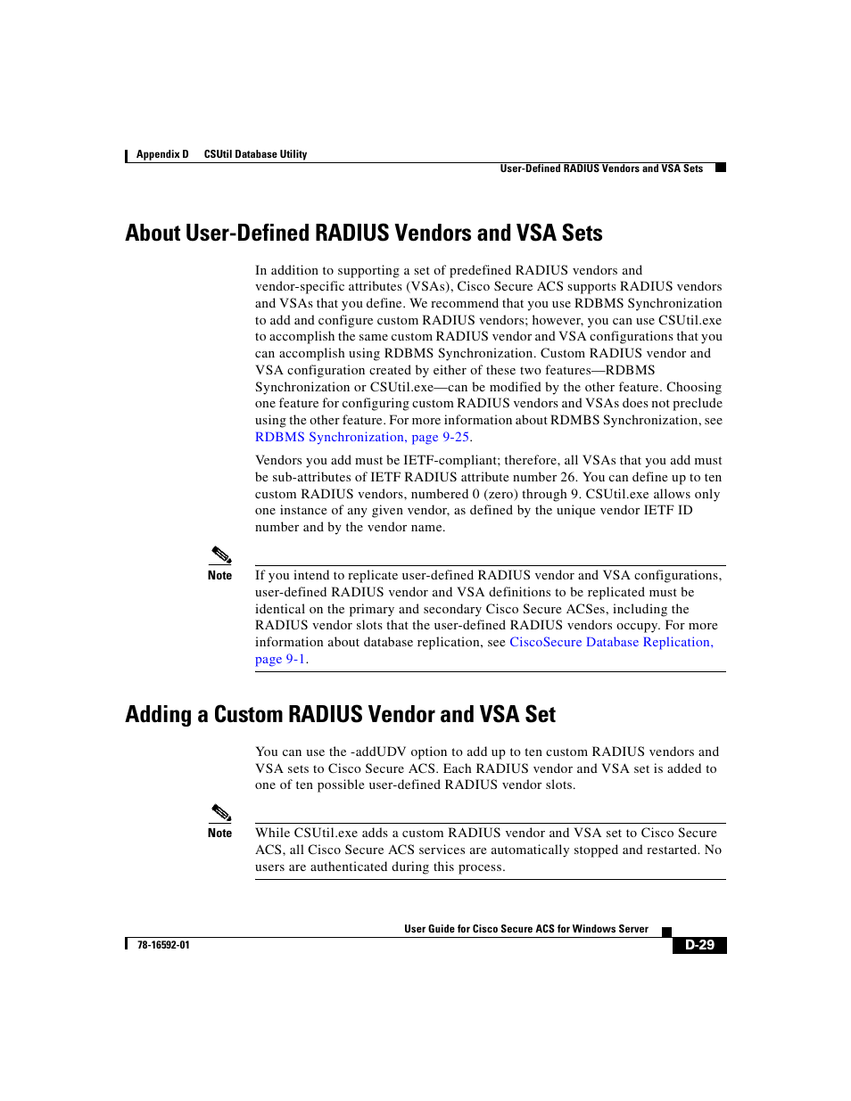 About user-defined radius vendors and vsa sets, Adding a custom radius vendor and vsa set, Adding a custom radius | Cisco 3.3 User Manual | Page 745 / 860