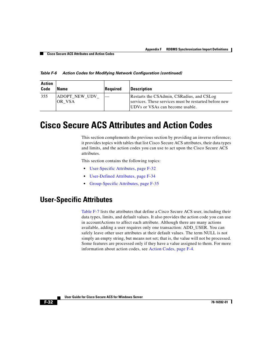 Ciscosecure acs attributes and action codes, User-specific attributes, Cisco secure acs attributes and action codes | User-specific | Cisco 3.3 User Manual | Page 818 / 860