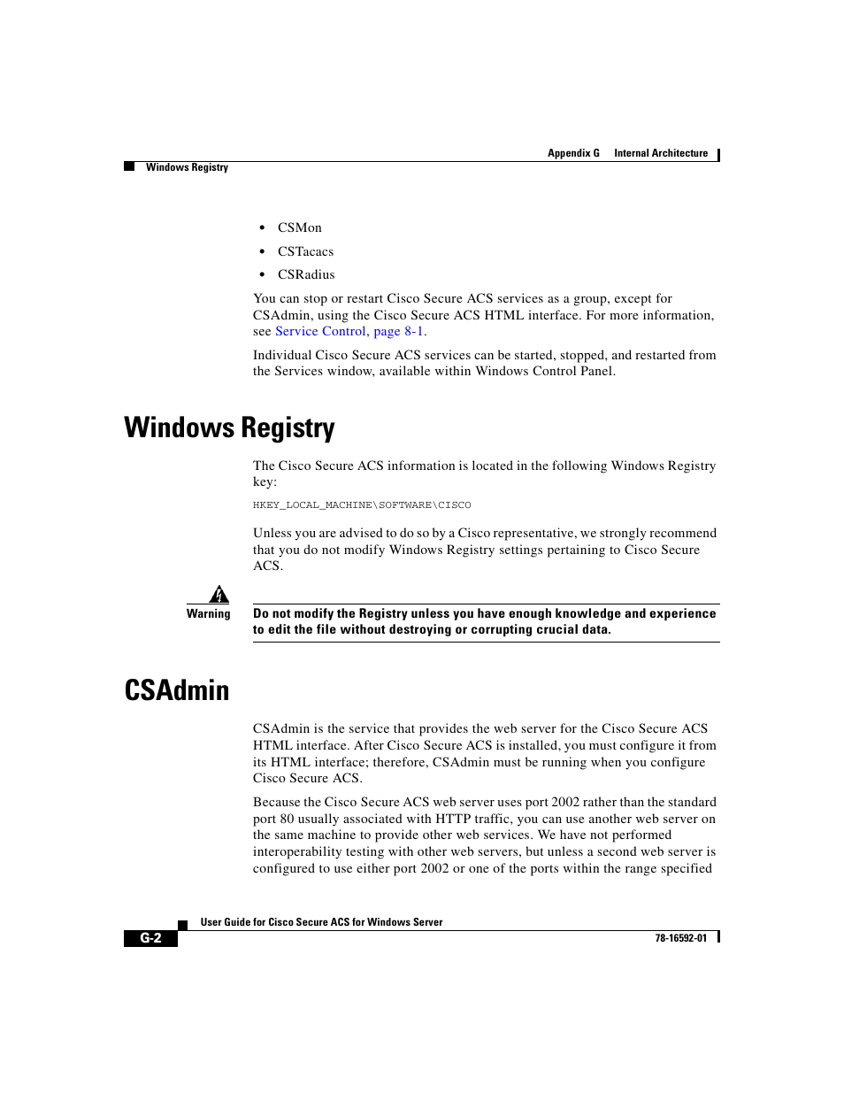 Windows registry, Csadmin | Cisco 3.3 User Manual | Page 826 / 860