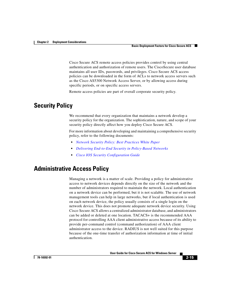 Security policy, Administrative access policy | Cisco 3.3 User Manual | Page 91 / 860