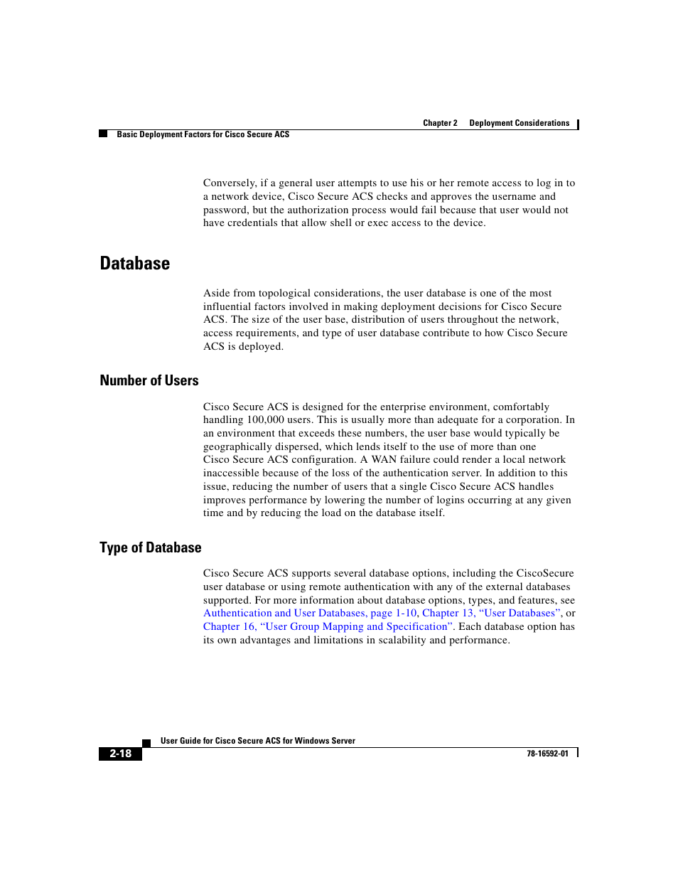 Database, Number of users, Type of database | Cisco 3.3 User Manual | Page 94 / 860