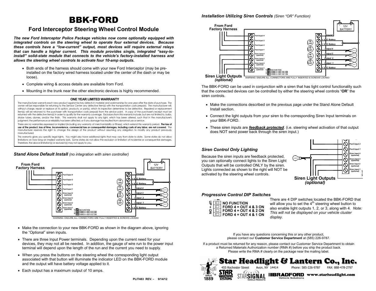 Star Headlight & Lantern BBK-FORD Steering Wheel Interface Control Module User Manual | 1 page