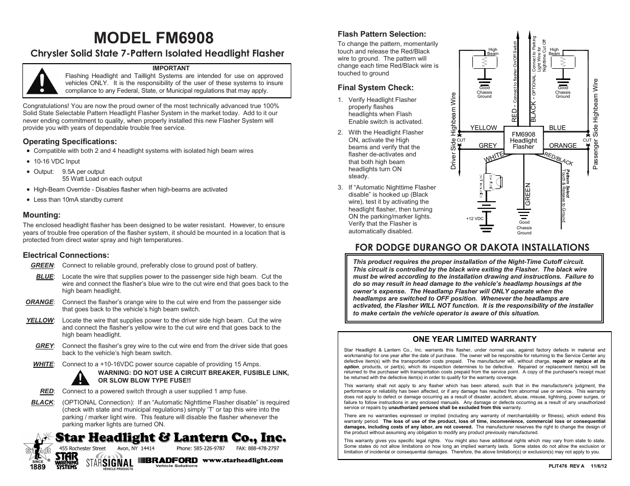 Star Headlight & Lantern FM6908 Plug-N-Play Flasher Mobules User Manual | 1 page