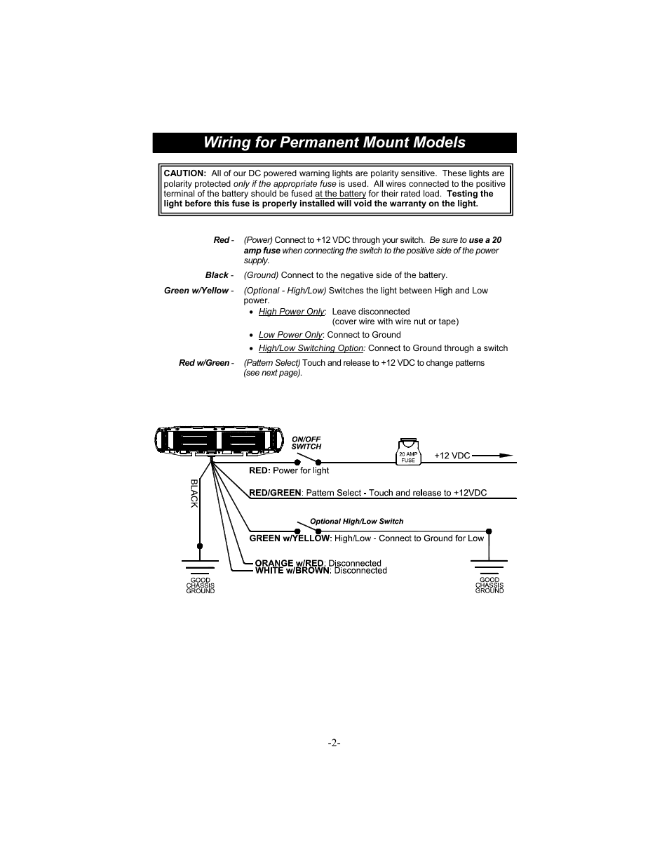 Wiring for permanent mount models | Star Headlight & Lantern 7100 LED Series User Manual | Page 3 / 4