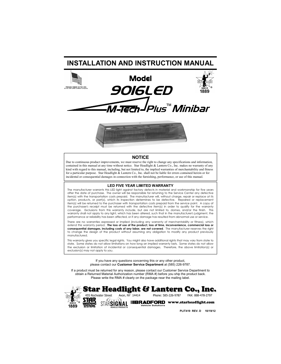 Star Headlight & Lantern 9016 LED Series User Manual | 4 pages