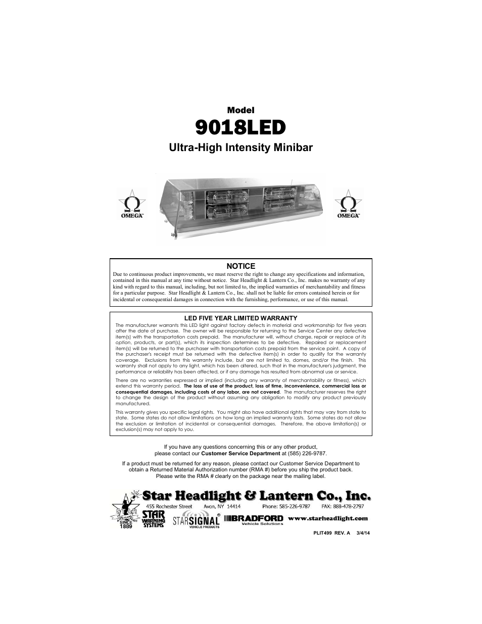 Star Headlight & Lantern 9018 Series User Manual | 4 pages