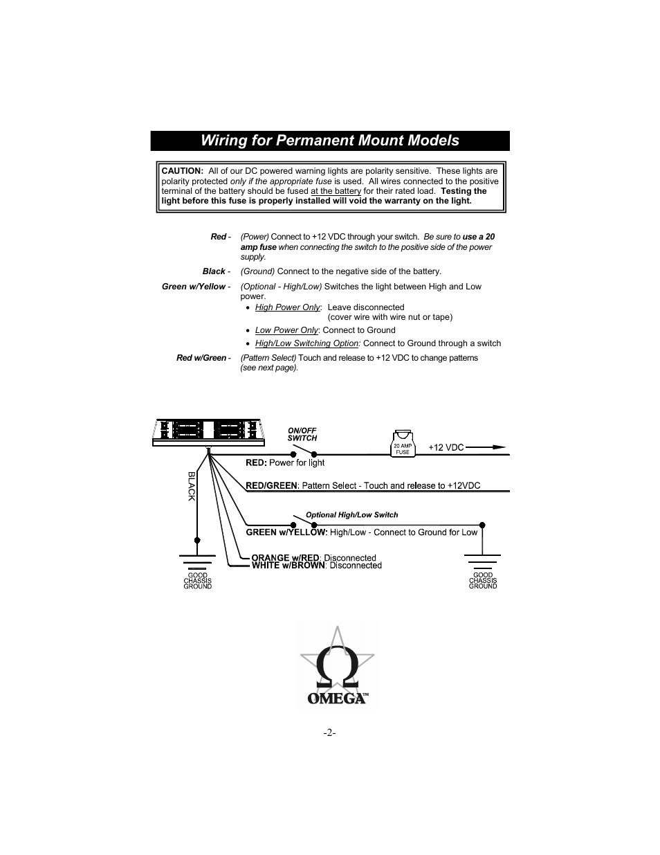 Wiring for permanent mount models | Star Headlight & Lantern 9018 Series User Manual | Page 3 / 4