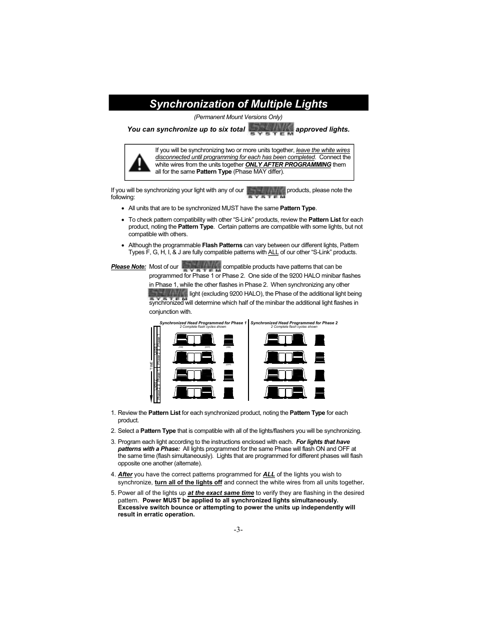 Synchronization of multiple lights, Permanent mount versions only) | Star Headlight & Lantern 9200HL Series Star Halo LED User Manual | Page 4 / 4