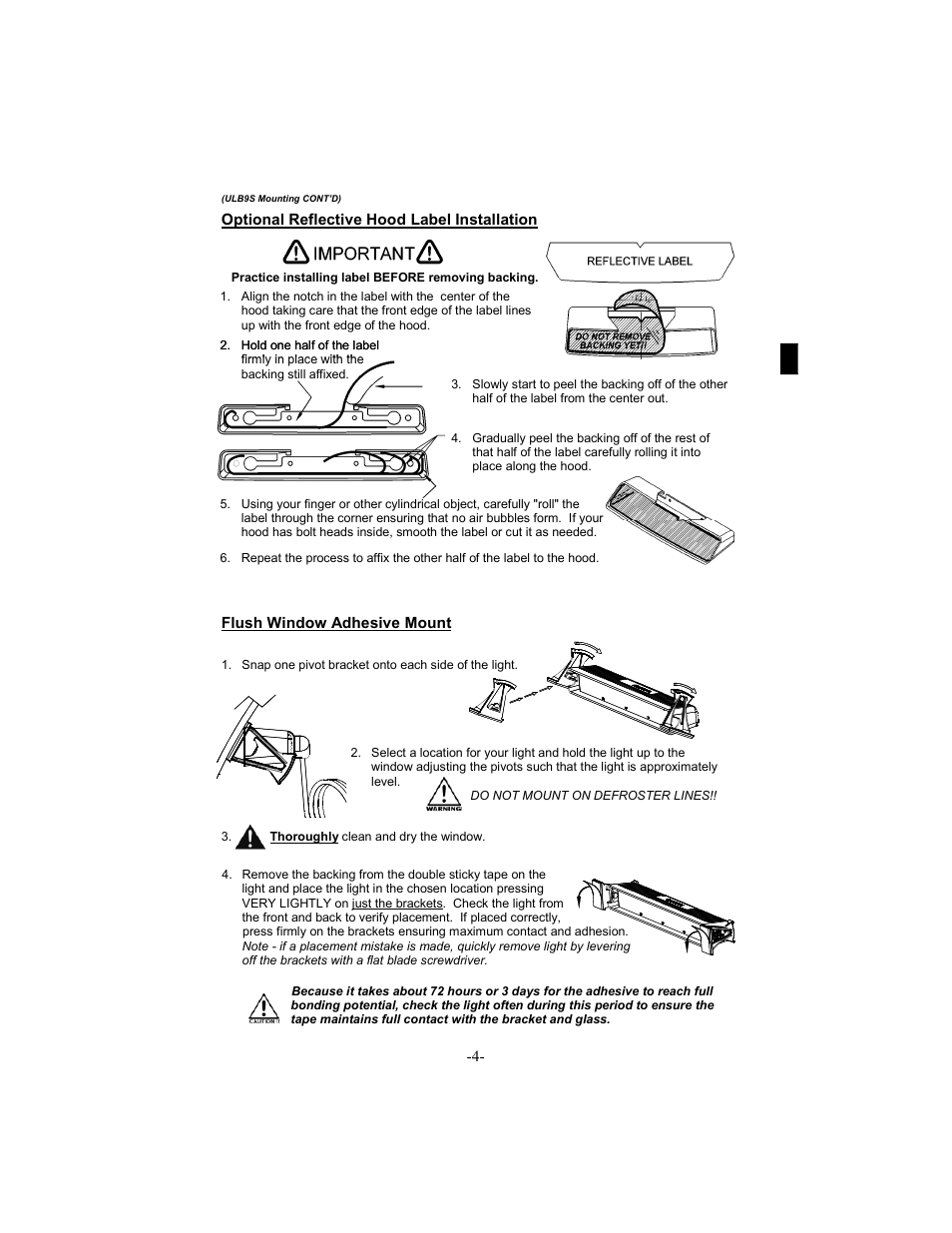 Ulb9s optional hood reflective label installation | Star Headlight & Lantern ULB9S Star Mini-Phantom Undercover User Manual | Page 4 / 8