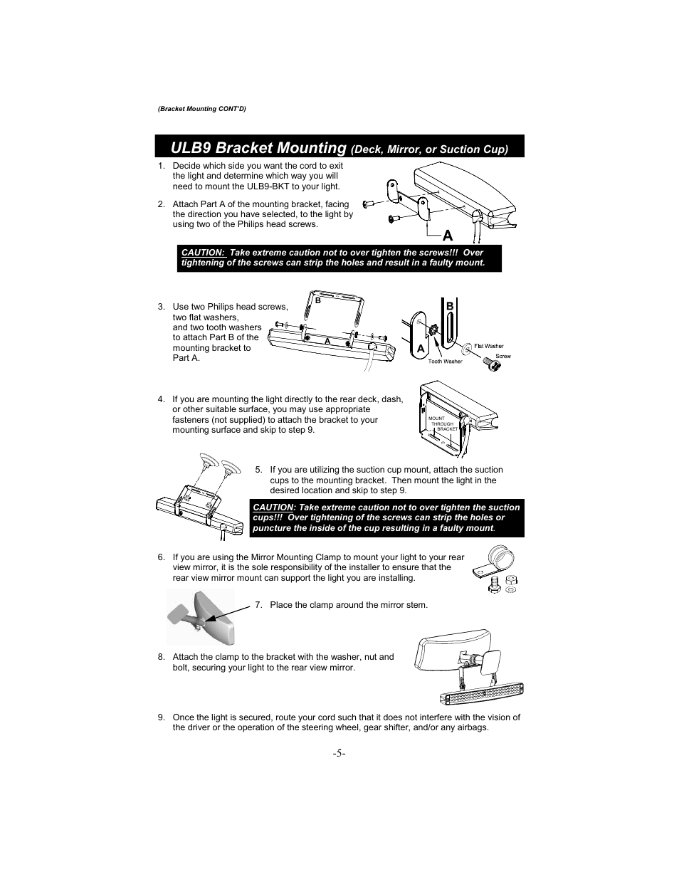 Ulb9 bracket mounting | Star Headlight & Lantern ULB9S Star Mini-Phantom Undercover User Manual | Page 5 / 8