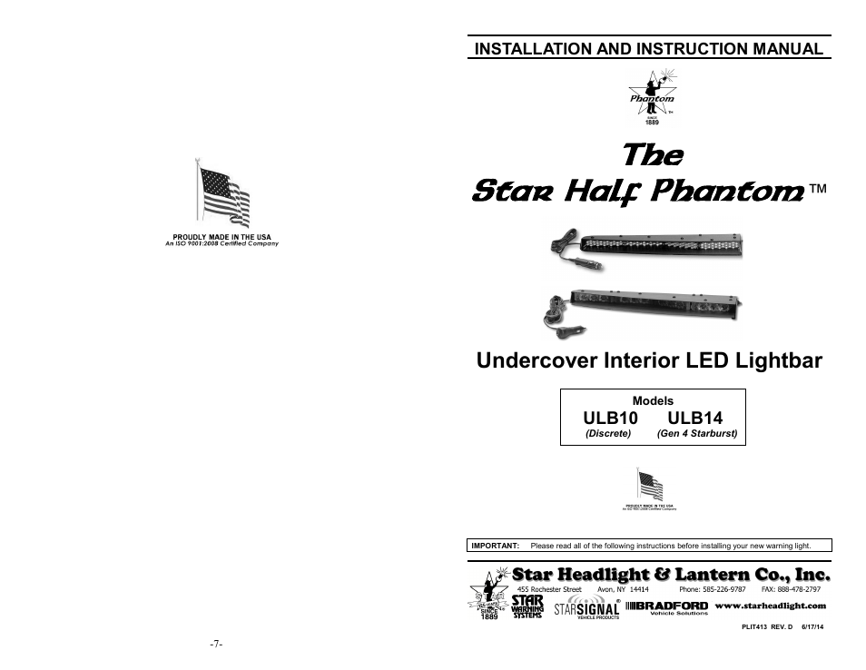 Star Headlight & Lantern ULB14 StarBurst Half Phantom Undercover User Manual | 4 pages