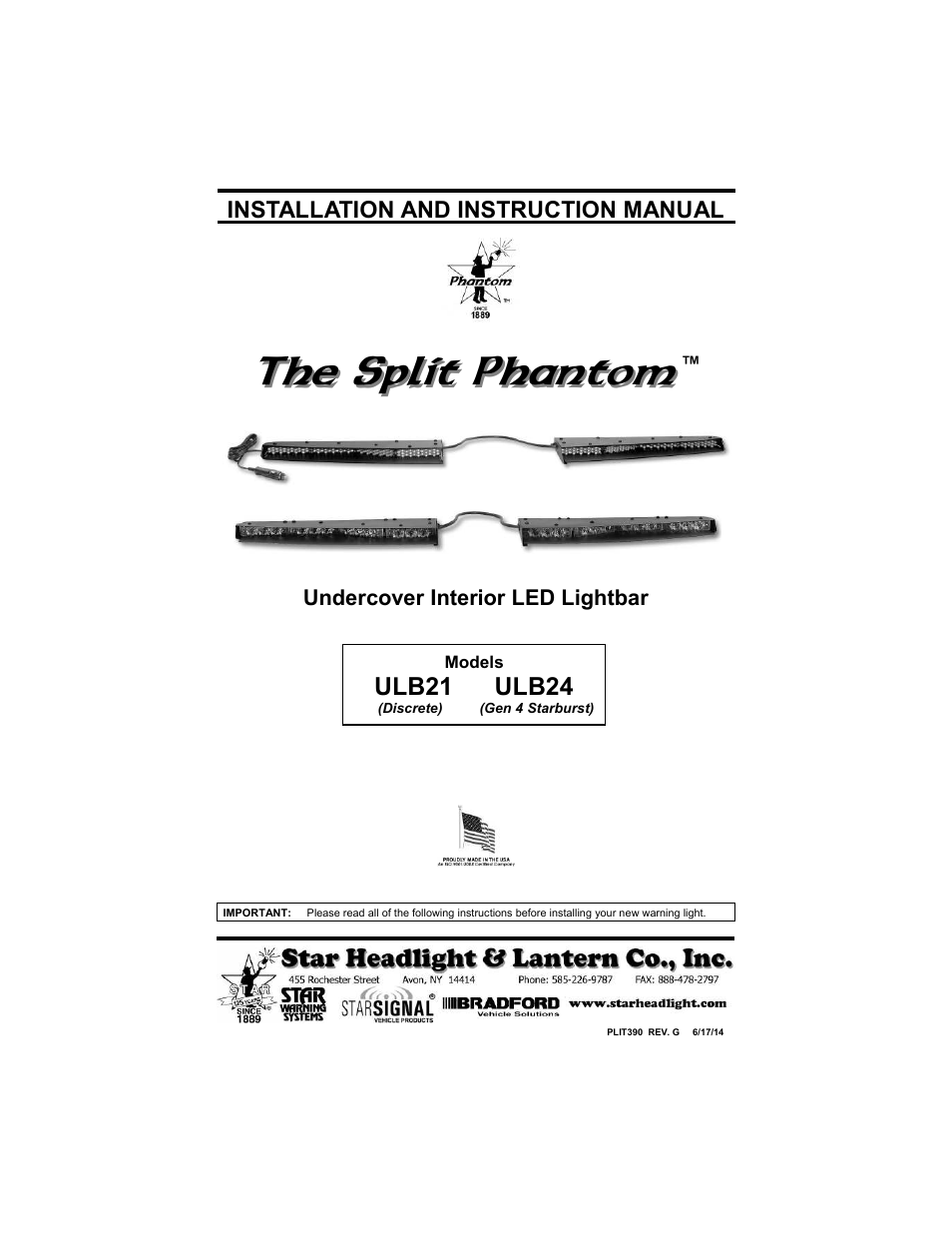 Star Headlight & Lantern ULB24 StarBurst Split-Phantom Undercover User Manual | 8 pages