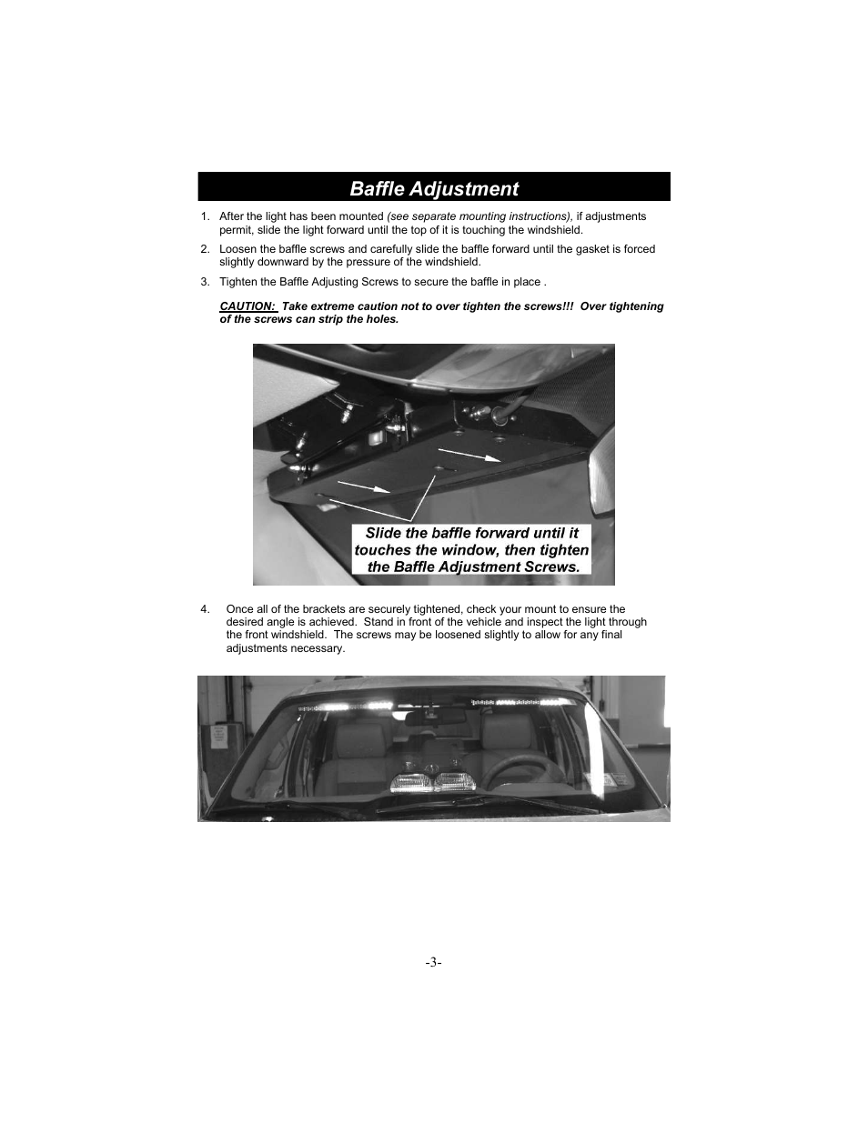 Baffle adjustment | Star Headlight & Lantern ULB28 Lineum  Dual-Color Split-Phanto Interior LED Lightbar User Manual | Page 4 / 12