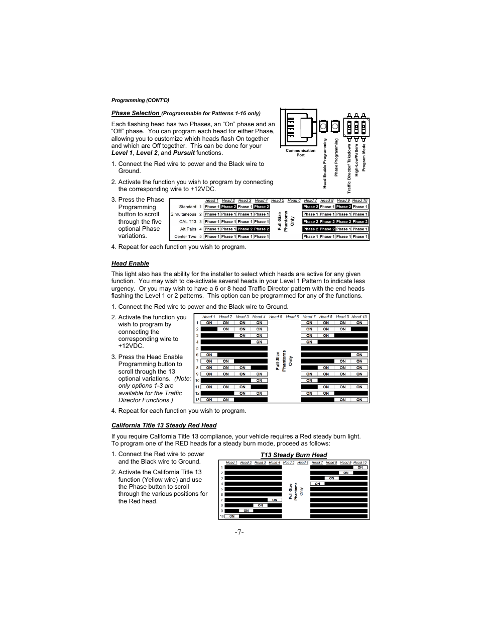 Phase selection, Repeat for each function you wish to program, Head enable | T13 steady burn head | Star Headlight & Lantern ULB28 Lineum  Dual-Color Split-Phanto Interior LED Lightbar User Manual | Page 8 / 12