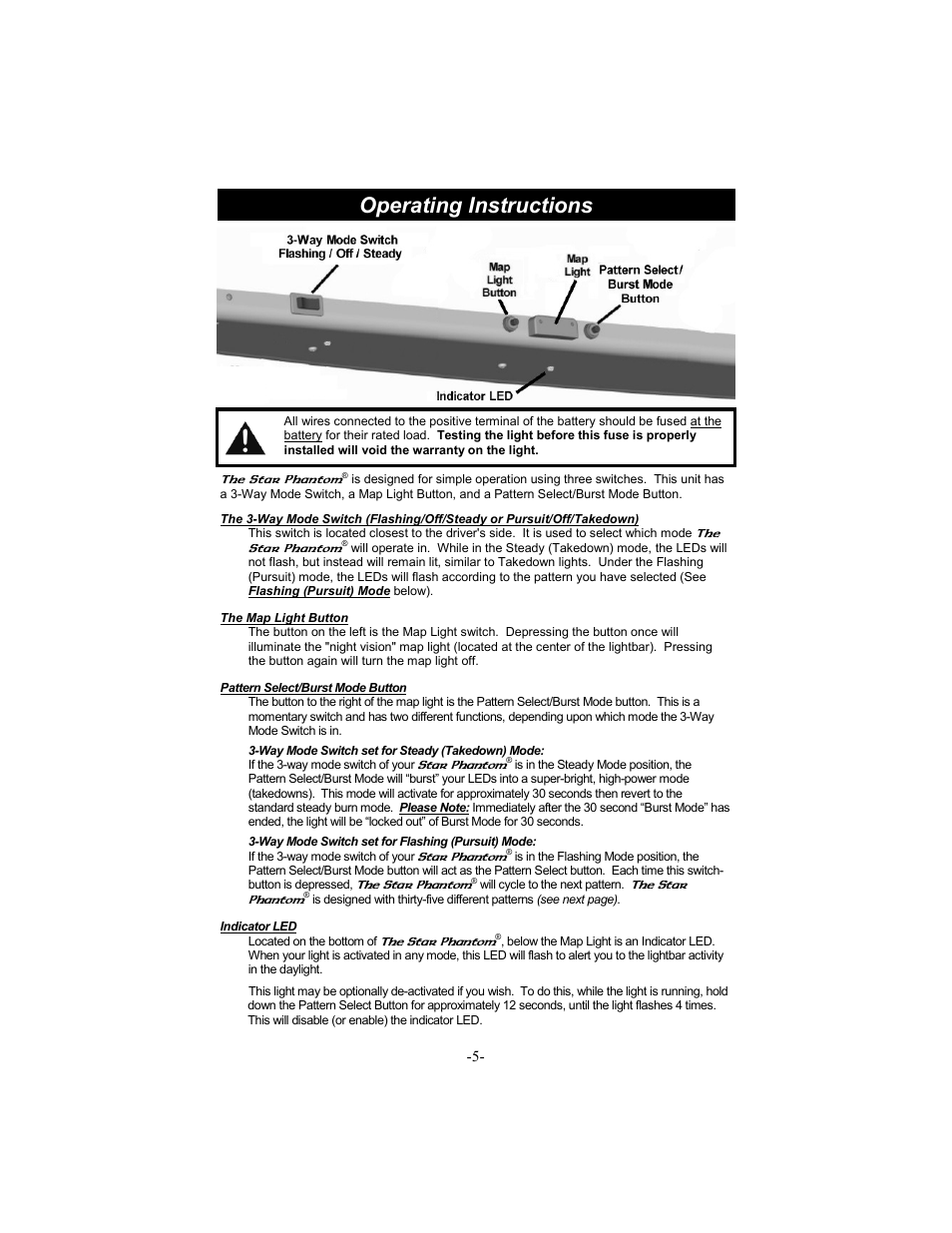 Operating instructions | Star Headlight & Lantern ULB44 The StarBurst Phantom Undercover User Manual | Page 6 / 8