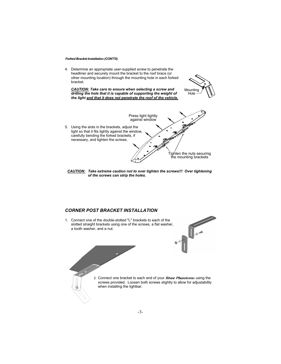 Corner post bracket installation | Star Headlight & Lantern ULB42 The Star Phantom Undercover User Manual | Page 4 / 8