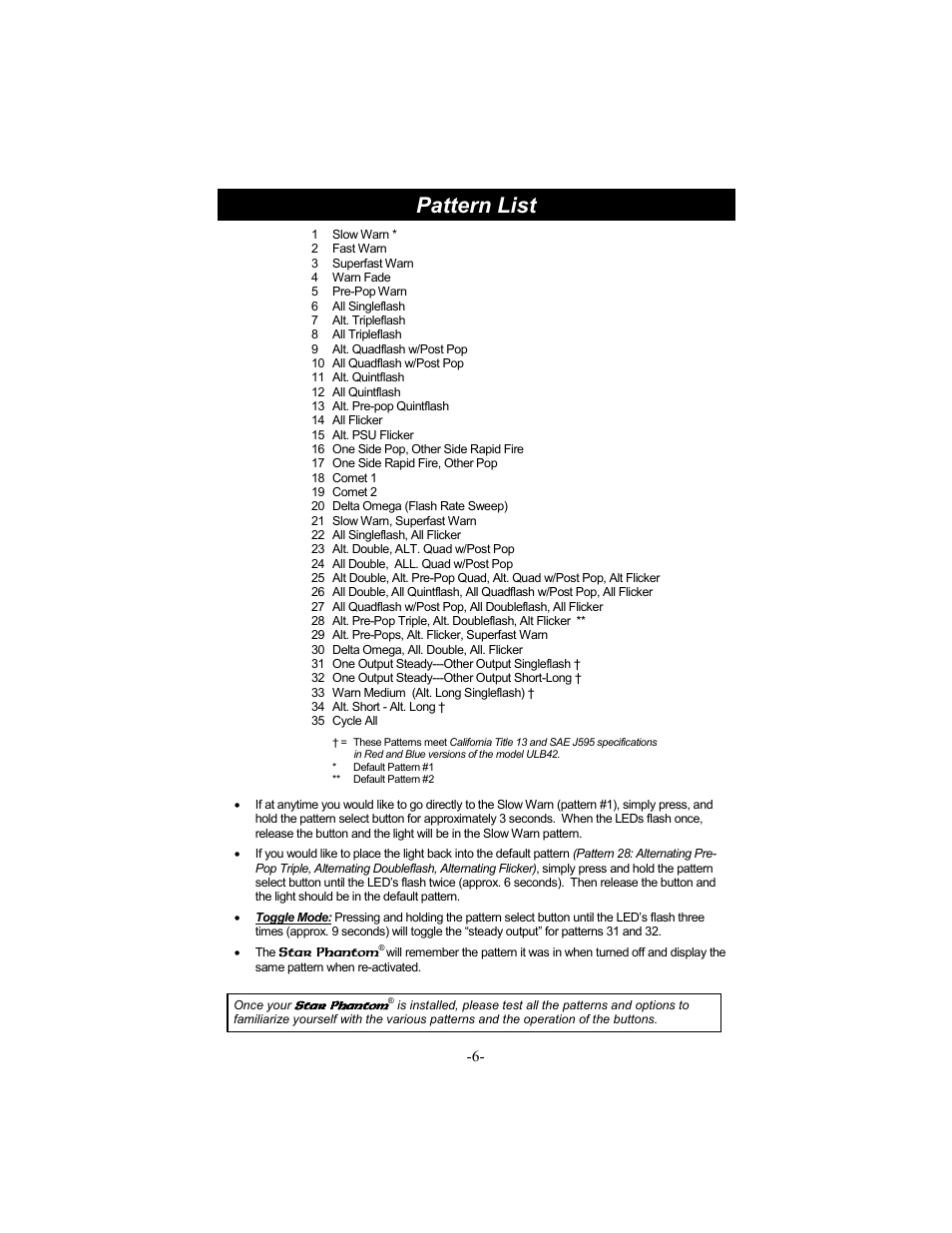 Pattern list | Star Headlight & Lantern ULB42 The Star Phantom Undercover User Manual | Page 7 / 8