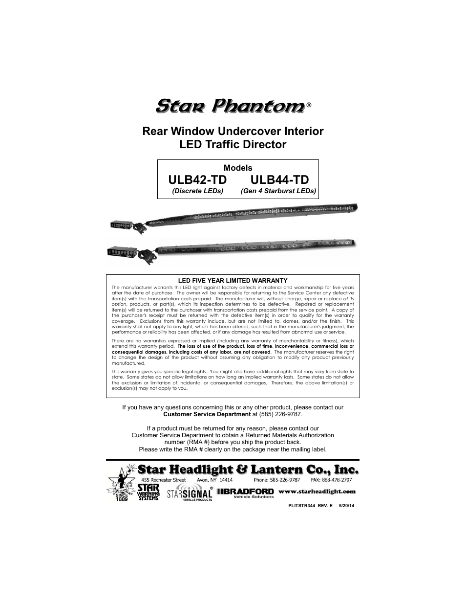 Star Headlight & Lantern ULB44-TD Star Phantom Undercover User Manual | 8 pages