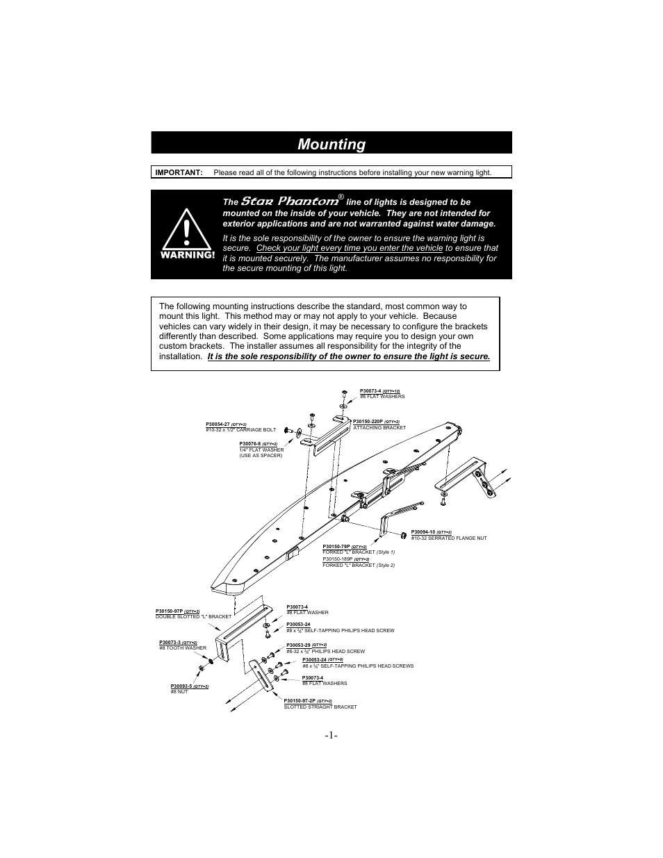 Mounting, Star phantom | Star Headlight & Lantern ULB44-TD Star Phantom Undercover User Manual | Page 2 / 8