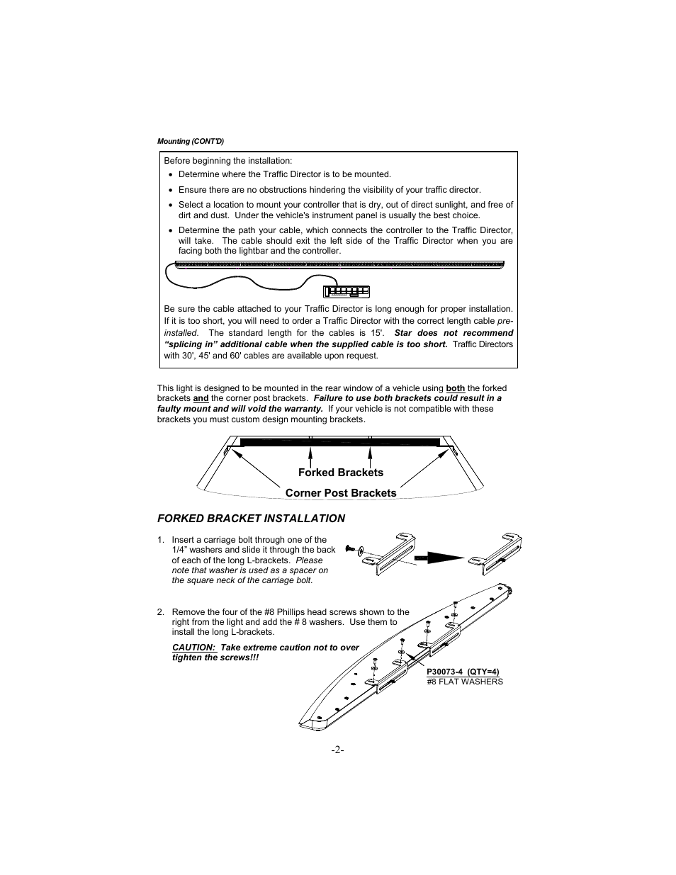 Corner post brackets forked brackets, Forked bracket installation | Star Headlight & Lantern ULB44-TD Star Phantom Undercover User Manual | Page 3 / 8