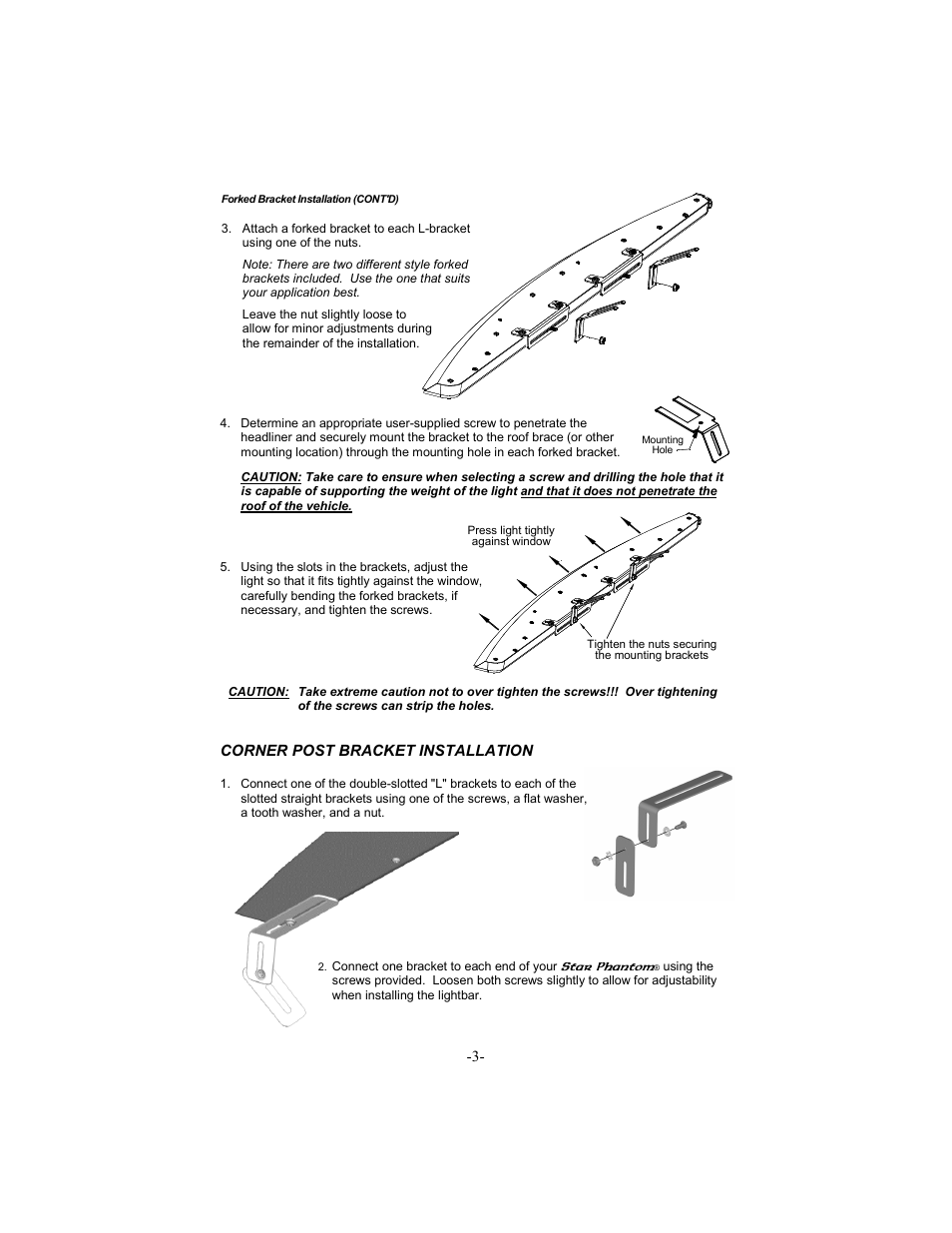 Corner post bracket installation | Star Headlight & Lantern ULB44-TD Star Phantom Undercover User Manual | Page 4 / 8